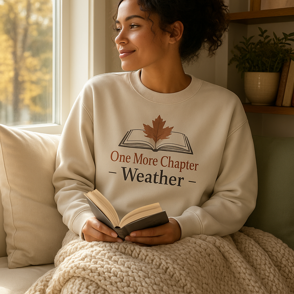 Chapter & Nest — One More Chapter Weather crewneck, Sand, lifestyle
